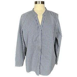 L. L. Bean top blouse Women 1X gingham cotton work casual plus workwear relaxed